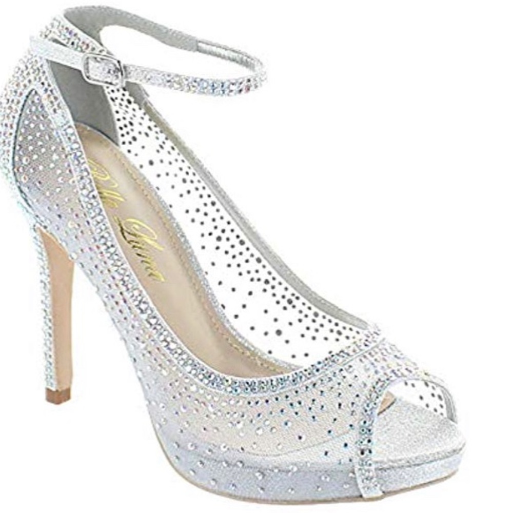 silver heels ankle strap